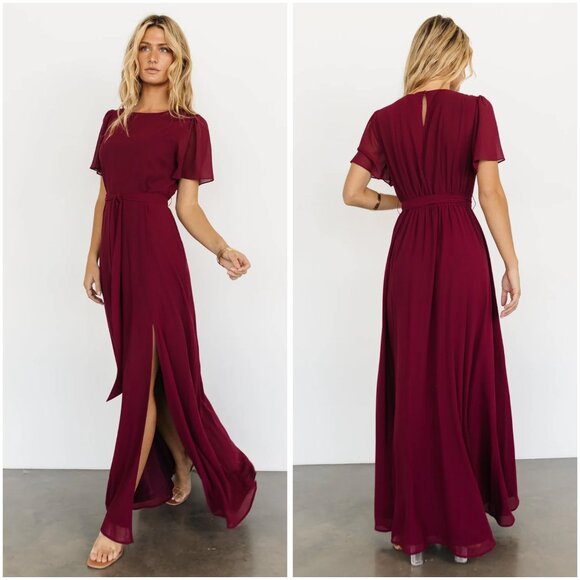Baltic Born Naomi Short Sleeve Maxi Dress in Burgundy Mulberry Red Size 3X NWOT - Picture 1 of 11